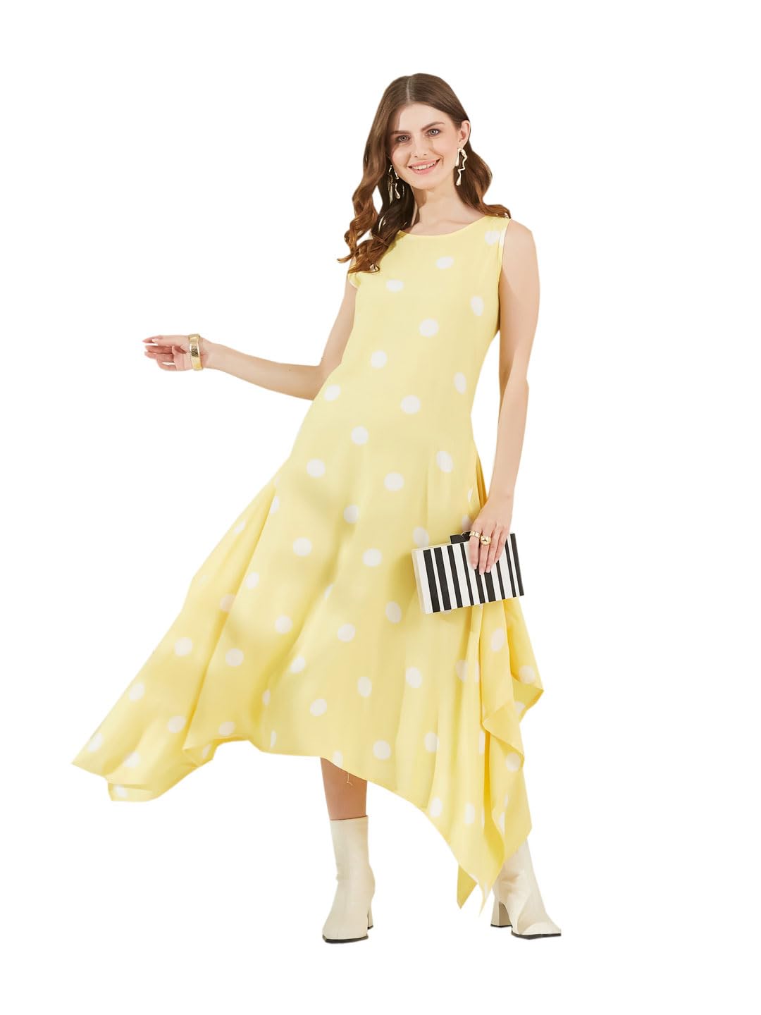 Buy Divena Yellow Rayon Polka Dots Midi Dress at Amazon.in